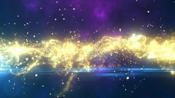 Abstract yellow glowing flying waves of energy particles futuristic high tech background. Video 4k