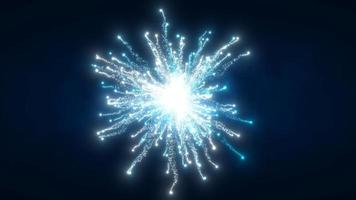 abstrakt glühend Energie Explosion Wirbelwind Feuerwerk von Blau Linien und Magie Partikel abstrakt Hintergrund. Video 4k
