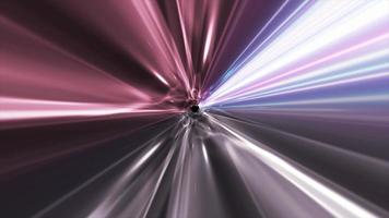 abstrakt glühend Raum Tunnel fliegend beim hoch Geschwindigkeit von hell Energie futuristisch Hightech Linien Hintergrund. Video 4k