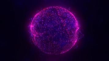 Abstract round blue to purple sphere light bright glowing from energy rays and magic waves from particles and dots, abstract background. Video 4k, motion design