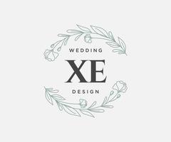 colección de logotipos de monograma de boda con letras iniciales xe, plantillas florales y minimalistas modernas dibujadas a mano para tarjetas de invitación, guardar la fecha, identidad elegante para restaurante, boutique, café en vector