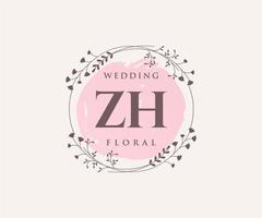 plantilla de logotipos de monograma de boda con letras iniciales zh, plantillas florales y minimalistas modernas dibujadas a mano para tarjetas de invitación, guardar la fecha, identidad elegante. vector