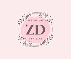 ZD letter Wedding monogram logos template, hand drawn modern minimalistic and floral templates for Invitation cards, Save the Date, elegant identity. vector