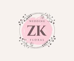 ZK Initials letter Wedding monogram logos template, hand drawn modern minimalistic and floral templates for Invitation cards, Save the Date, elegant identity. vector