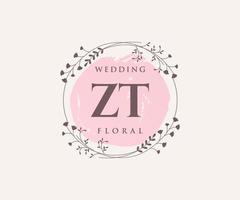 plantilla de logotipos de monograma de boda con letras iniciales zt, plantillas florales y minimalistas modernas dibujadas a mano para tarjetas de invitación, guardar la fecha, identidad elegante. vector