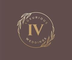 plantilla de logotipos de monograma de boda con letras iniciales iv, plantillas florales y minimalistas modernas dibujadas a mano para tarjetas de invitación, guardar la fecha, identidad elegante. vector