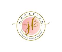 initial JK Feminine logo beauty monogram and elegant logo design, handwriting logo of initial signature, wedding, fashion, floral and botanical with creative template. vector