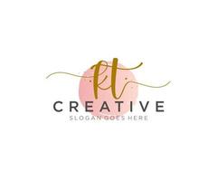 initial KT Feminine logo beauty monogram and elegant logo design, handwriting logo of initial signature, wedding, fashion, floral and botanical with creative template. vector