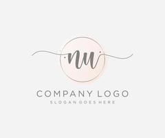 Initial NU feminine logo. Usable for Nature, Salon, Spa, Cosmetic and Beauty Logos. Flat Vector Logo Design Template Element.