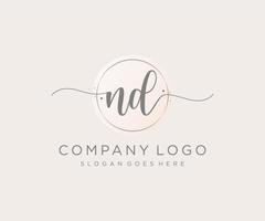 Initial ND feminine logo. Usable for Nature, Salon, Spa, Cosmetic and Beauty Logos. Flat Vector Logo Design Template Element.