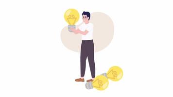 Animated generating business idea. Entrepreneur developing new product, service 2D cartoon flat character 4K video footage on white with alpha channel transparency. Concept animation for web design