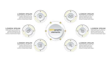Business 6 step process chart infographics with step circles. Simple infographic design template. Flat vector illustration for presentation, report.