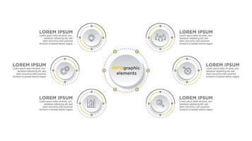 Business 6 step process chart infographics with step circles. Simple infographic design template. Flat vector illustration for presentation, report.