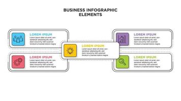 Infographics business template. Visualization of 5-stepped business process. Simple infographic design template. Flat vector illustration for presentation, report.