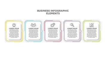 Infographics business template. Visualization of 5-stepped business process. Simple infographic design template. Flat vector illustration for presentation, report.