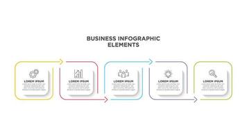 Infographics business template. Visualization of 5-stepped business process. Simple infographic design template. Flat vector illustration for presentation, report.