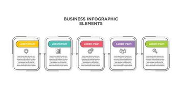 Infographics business template. Visualization of 5-stepped business process. Simple infographic design template. Flat vector illustration for presentation, report.