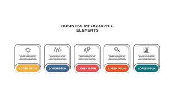 Infographics business template. Visualization of 5-stepped business process. Simple infographic design template. Flat vector illustration for presentation, report.