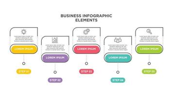 Infographics business template. Visualization of 5-stepped business process. Simple infographic design template. Flat vector illustration for presentation, report.