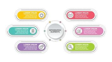 Business 6 step process chart infographics with step circles. Simple infographic design template. Flat vector illustration for presentation, report.