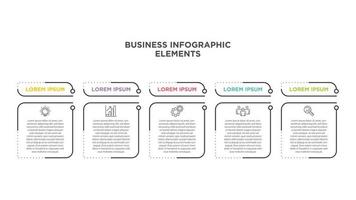 Infographics business template. Visualization of 5-stepped business process. Simple infographic design template. Flat vector illustration for presentation, report.