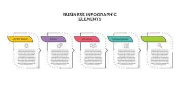 Infographics business template. Visualization of 5-stepped business process. Simple infographic design template. Flat vector illustration for presentation, report.