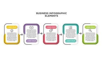 Infographics business template. Visualization of 5-stepped business process. Simple infographic design template. Flat vector illustration for presentation, report.