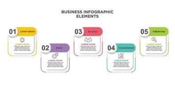 Infographics business template. Visualization of 5-stepped business process. Simple infographic design template. Flat vector illustration for presentation, report.