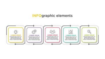 Infographics business template. Visualization of 5-stepped business process. Simple infographic design template. Flat vector illustration for presentation, report.