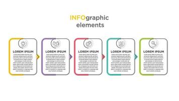 Infographics business template. Visualization of 5-stepped business process. Simple infographic design template. Flat vector illustration for presentation, report.