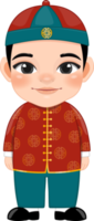 chino chico con antiguo chino ropa dibujos animados personaje png