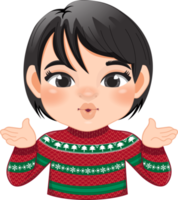 allegro Natale cartone animato design con eccitare ragazza indossare un' rosso e verde maglione cartone animato png