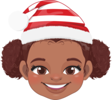 Christmas characters heads with Cute Black girl wear Santa hat cartoon characters for design png