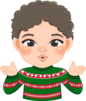 allegro Natale cartone animato design con eccitare ragazzo indossare un' rosso e verde maglione cartone animato png