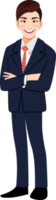 Flat icon with Chinese businessman cartoon character in office style smart suit and crossed arms pose png