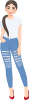 Beautiful girl in white T-shirts and blue jeans png