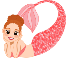 Cartoon character with cute mermaid princess with colorful hair and tail png