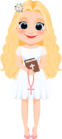 First Communion For Girls or Girl Holding a Bible and a Rosary for religious holidays