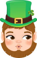 S t. Patricio s día con smilling duende cabeza vistiendo verde sombrero dibujos animados personaje png