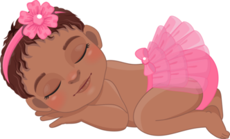 bebé africano americano niña dormido dibujos animados personaje png