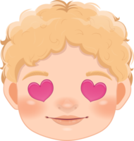 carino ragazzo viso e bionda capelli caduta nel amore. carino cartone animato ragazzo con a forma di cuore occhi e sorridente cartone animato personaggio design png