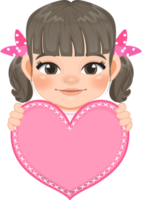 schattig weinig meisje Holding roze hart gelukkig kinderen vieren Valentijn s dag tekenfilm karakter ontwerp png