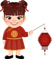 Chinese girl with ancient chinese clothing holding paper lamp cartoon character png