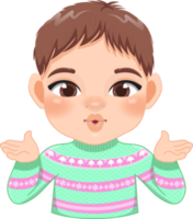 Merry Christmas cartoon design with Excite boy wear a green pastel sweater cartoon png