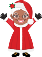 American African Mrs. Claus waving hands and greeting Cartoon Character PNG