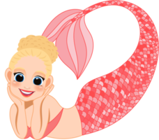 Cartoon character with cute mermaid princess with colorful hair and tail png