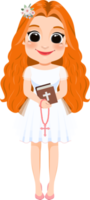 First Communion For Girls or Girl Holding a Bible and a Rosary for religious holidays