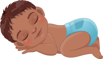 bébé américain africain garçon en train de dormir dessin animé personnage png