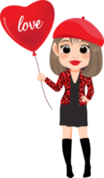 Happy Valentine's day with Cute Girl Holding Red Heart Balloon png