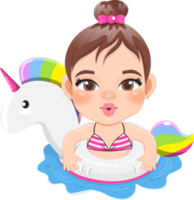 Summer girl in unicorn Inflatable ring cartoon png